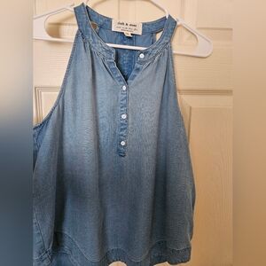 Anthropologie Cloth & Stone Halter Henley Top Medium Chambray Tencel Lyocell